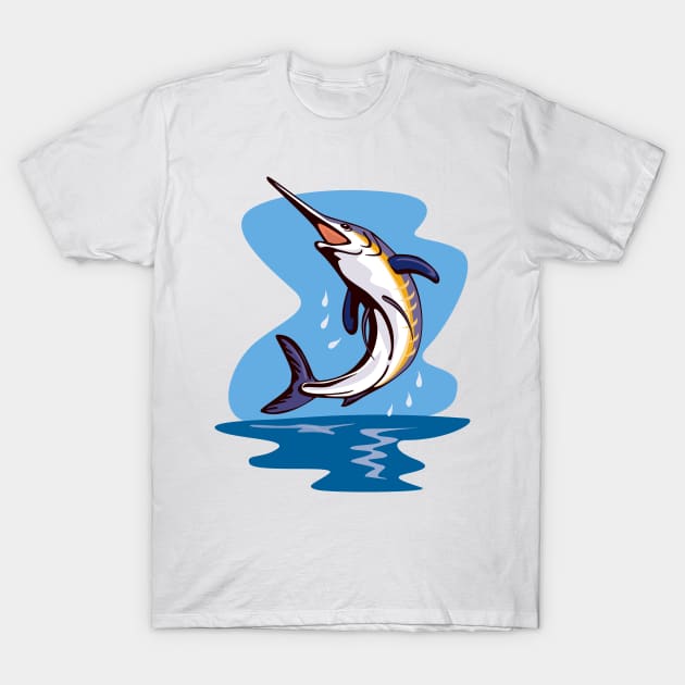 Blue Marlin Fish Jumping Retro T-Shirt by retrovectors